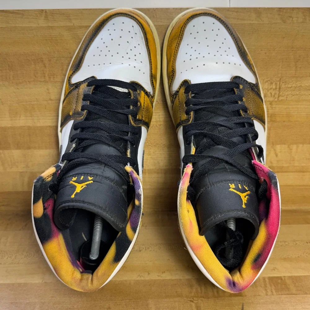 Nike Air Jordan 1 Mid SE Wear-Away Taxi Black Yellow DQ8417-071 Mens 12